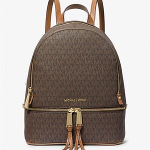 Michael Kors Signature Brown and Gold Backpack